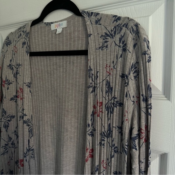 Size L LuLaRoe Sarah Cardigan Open Front Long Duster Gray Blue Red - Picture 4 of 5